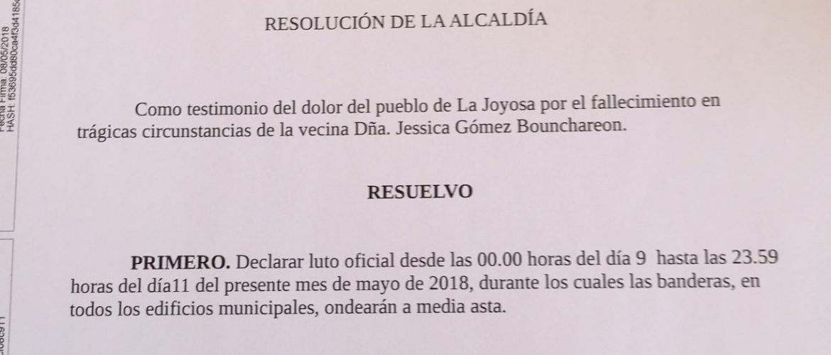 Luto oficial por el fallecimiento de Jessica