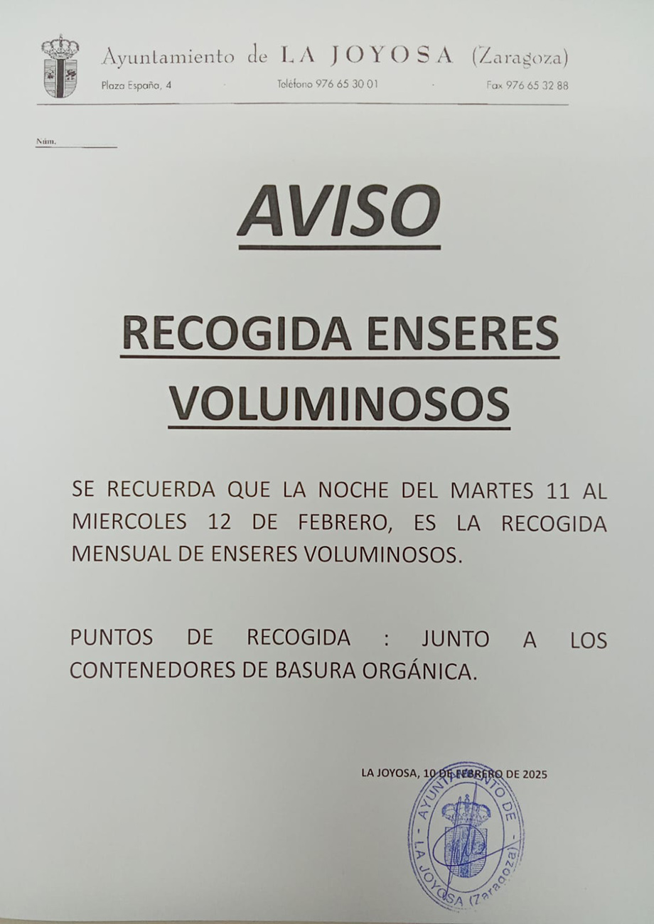 Aviso Recogida Enseres Voluminosos