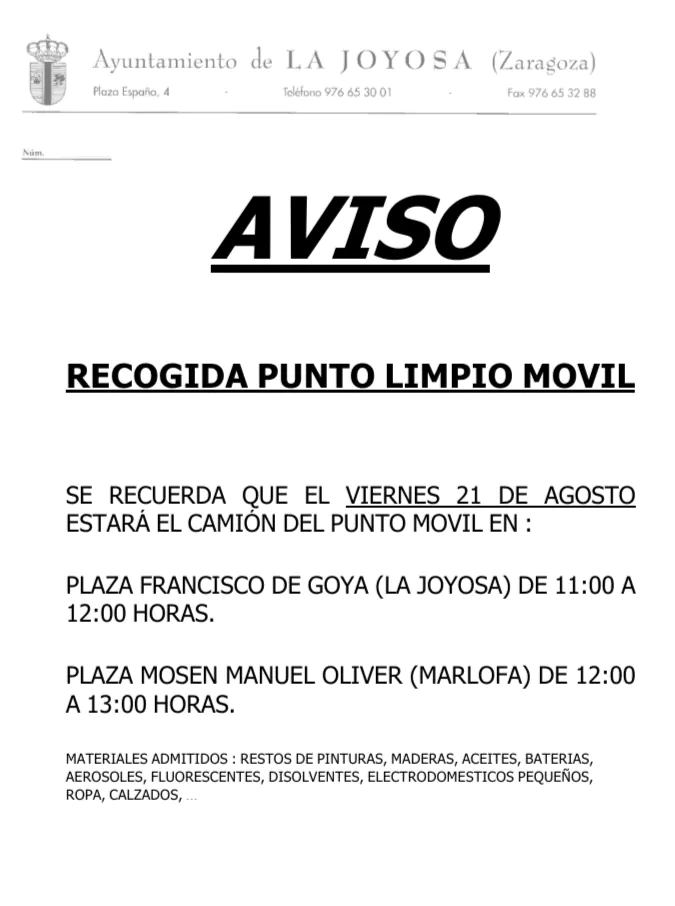 Recogida Punto Limpio Móvil
