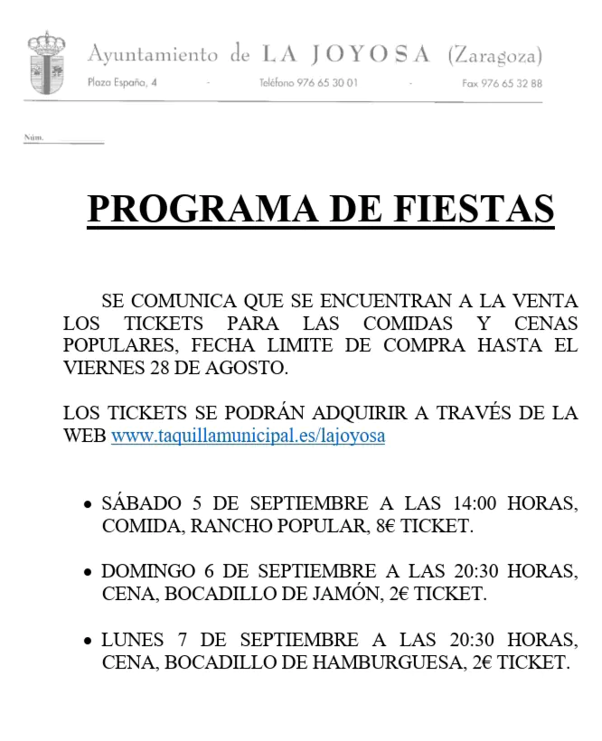 Tickets fiestas